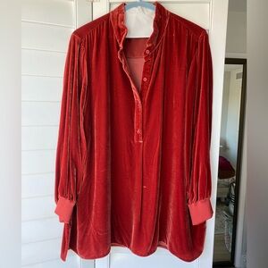Lafayette 148 New York Rust Velvet Blouse Rayon Silk Button Front Top